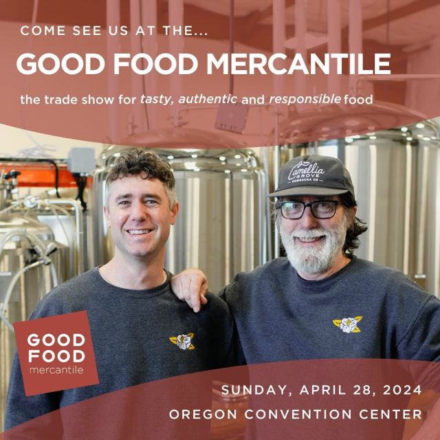Come see us at the Good Food Mercantile this Sunday, the 28th, from 12-6 pm! 🌺⚡️
 For the first time, the last 2 hours of the Mercantile will be open to the public — so come taste amazing products from all over the country! 🪩🙌

We’ll also be pouring samples and selling our Kombucha, including our Maté Kombucha. 🌈🧉

#CamelliaGrove #KombuchaForTeaLovers @goodfoodfdn #PDX #PortlandOR #PDXNow